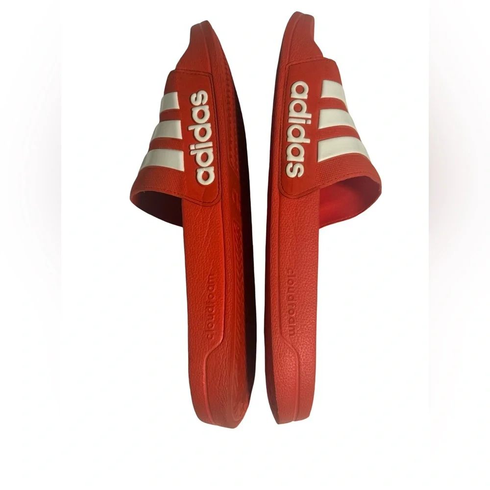 Adidas Men’s Red Sportswear Adilette Cloudfoam Shower Sliders EUC Size 13
